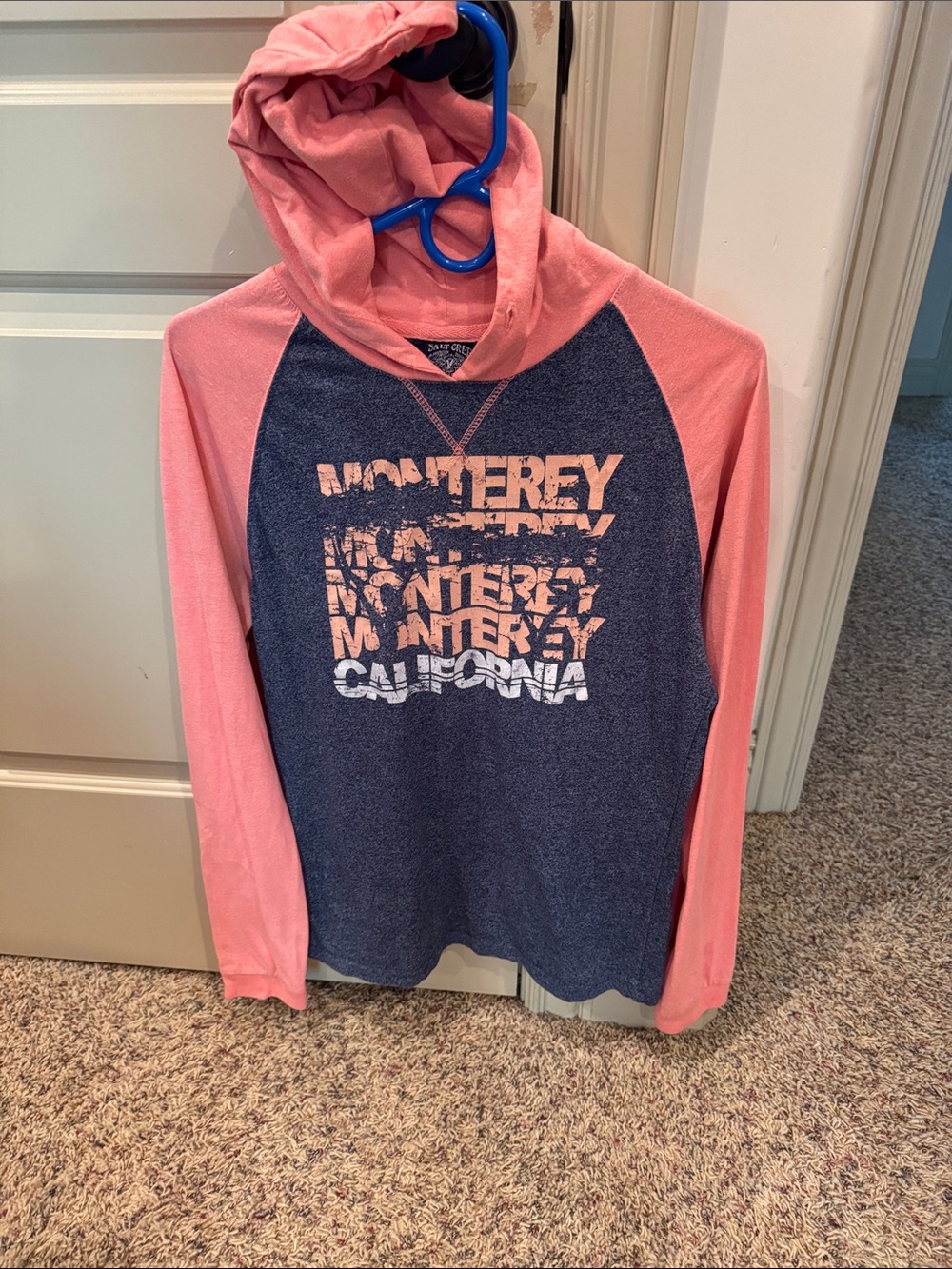 Women’s Monterey California Hooded Long Sleeve Shirt - Pink & Grey - Medium